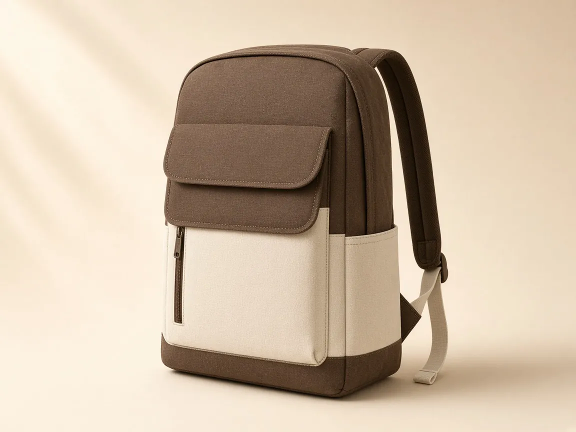 Brown and cream canvas backpack from a backpack manufacturer in Nagpur