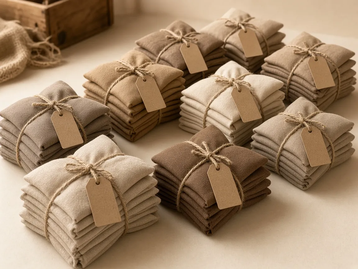 Bundled folded bags with kraft tags ready for wholesale