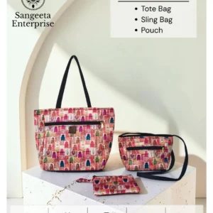 Combo bag set of 3 in pink and red block print – cover photo, made by Sangeeta Enterprise, Nagpur