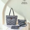 Combo bag set of 3 in black and white ikat geometric print, made by Sangeeta Enterprise, Nagpur