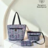Combo bag set of 3 in blue-grey and pink geometric print, made by Sangeeta Enterprise, Nagpur