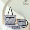 Combo bag set of 3 in grey and white paisley print, made by Sangeeta Enterprise, Nagpur