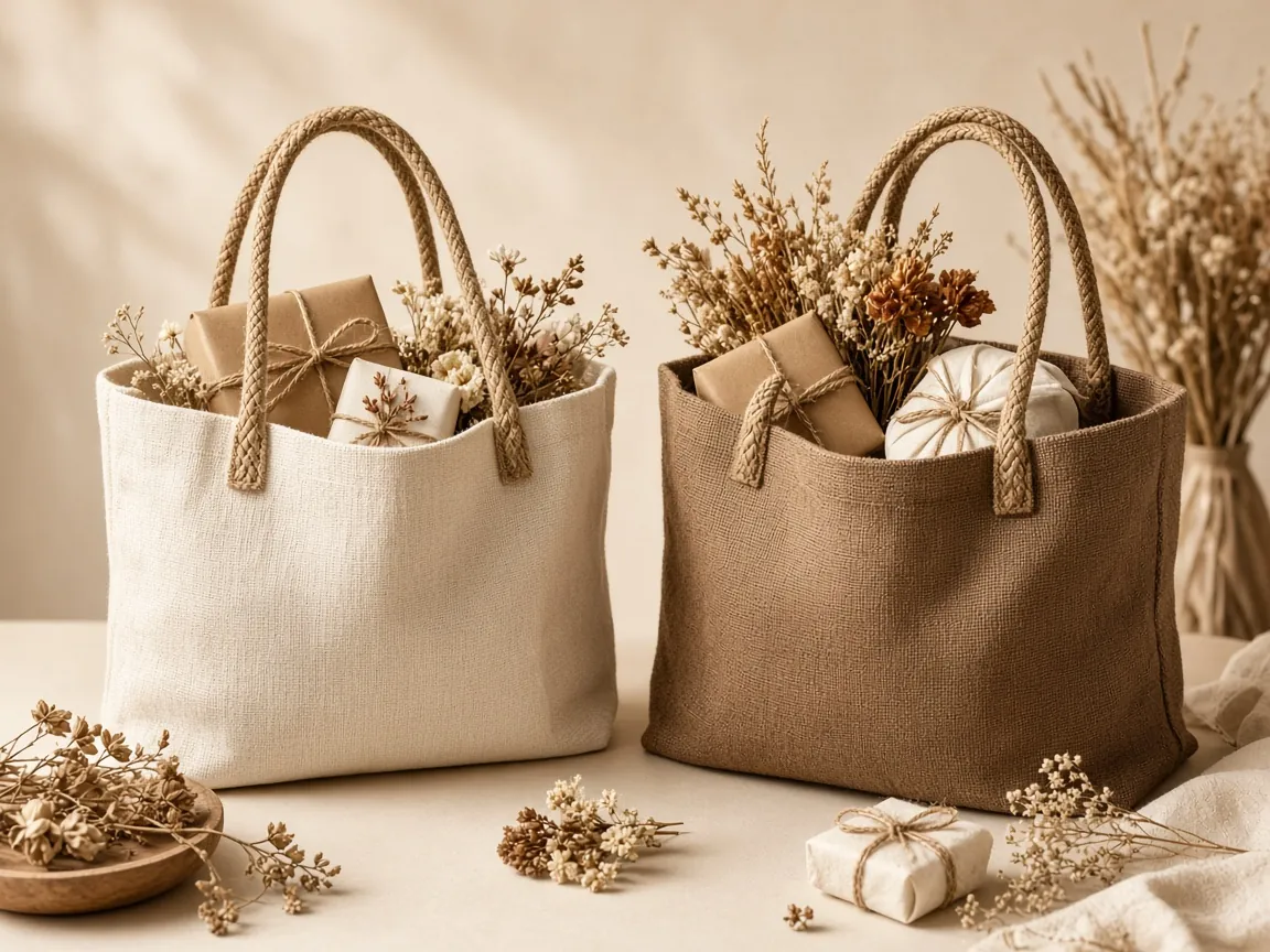 Cream and jute-brown event gift bags from an event bags manufacturer