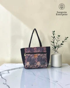 Everyday tote bag in dark paisley print, made by Sangeeta Enterprise, Nagpur