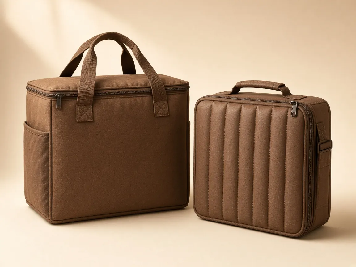 Brown delivery carrier and padded sample case – item carrier bags