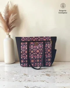 Jumbo tote bag in maroon ethnic motif print, made by Sangeeta Enterprise, Nagpur