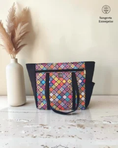 Jumbo tote bag in multicolour mosaic print, made by Sangeeta Enterprise, Nagpur