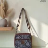 Jute premium square bag in navy and grey patchwork print, made by Sangeeta Enterprise, Nagpur
