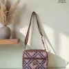 Jute premium square bag in pink and navy diamond print, made by Sangeeta Enterprise, Nagpur
