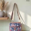 Jute premium square bag in navy and red floral print, made by Sangeeta Enterprise, Nagpur