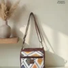 Jute premium square bag – cream and black geometric print Jute premium square bag in cream and black geometric print, made by Sangeeta Enterprise, Nagpur