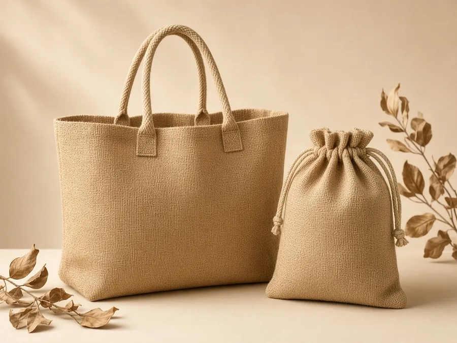 Natural jute promotional bag and jute drawstring pouch