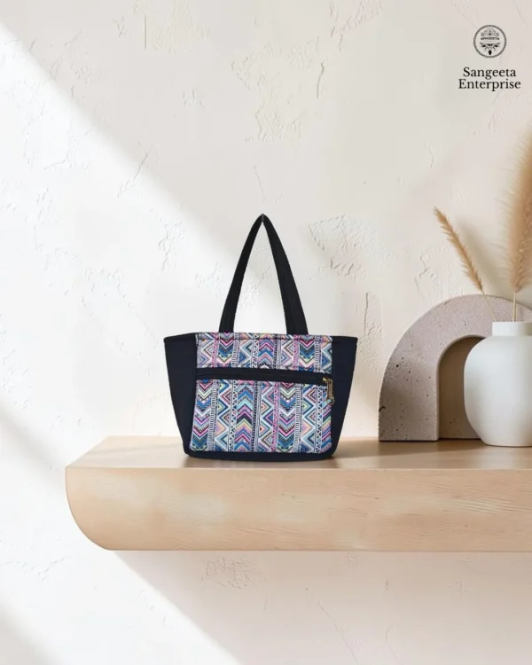 Kitty handy bag in multicolour chevron print, made by Sangeeta Enterprise, Nagpur