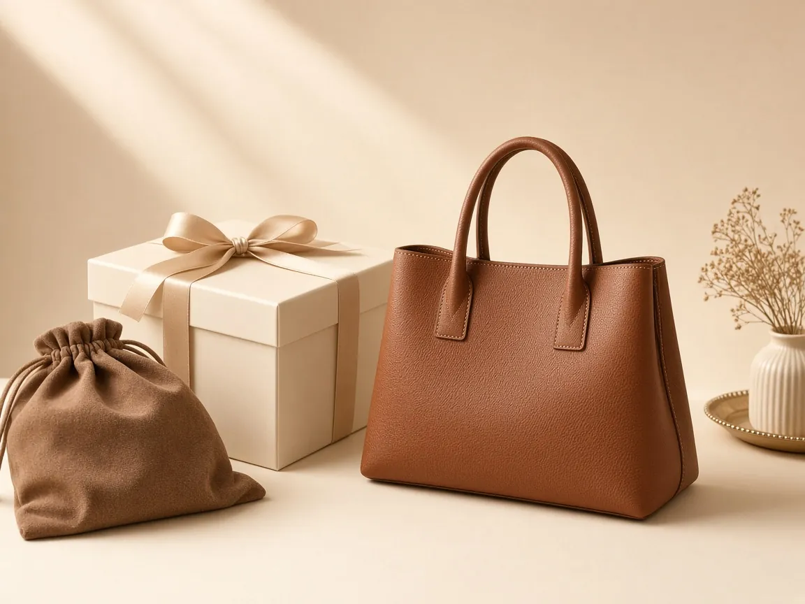Luxury handbag with dust bag and gift box packaging