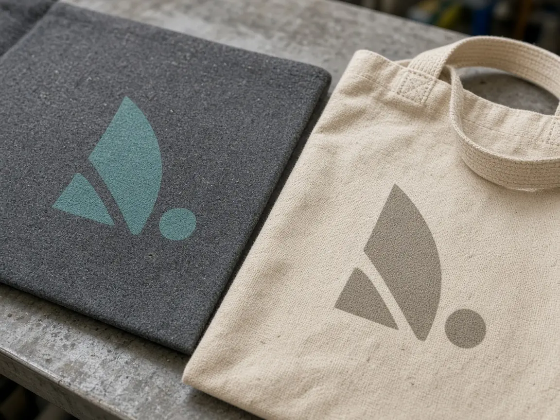 Close-up of logo print on a non-woven bag and a canvas bag