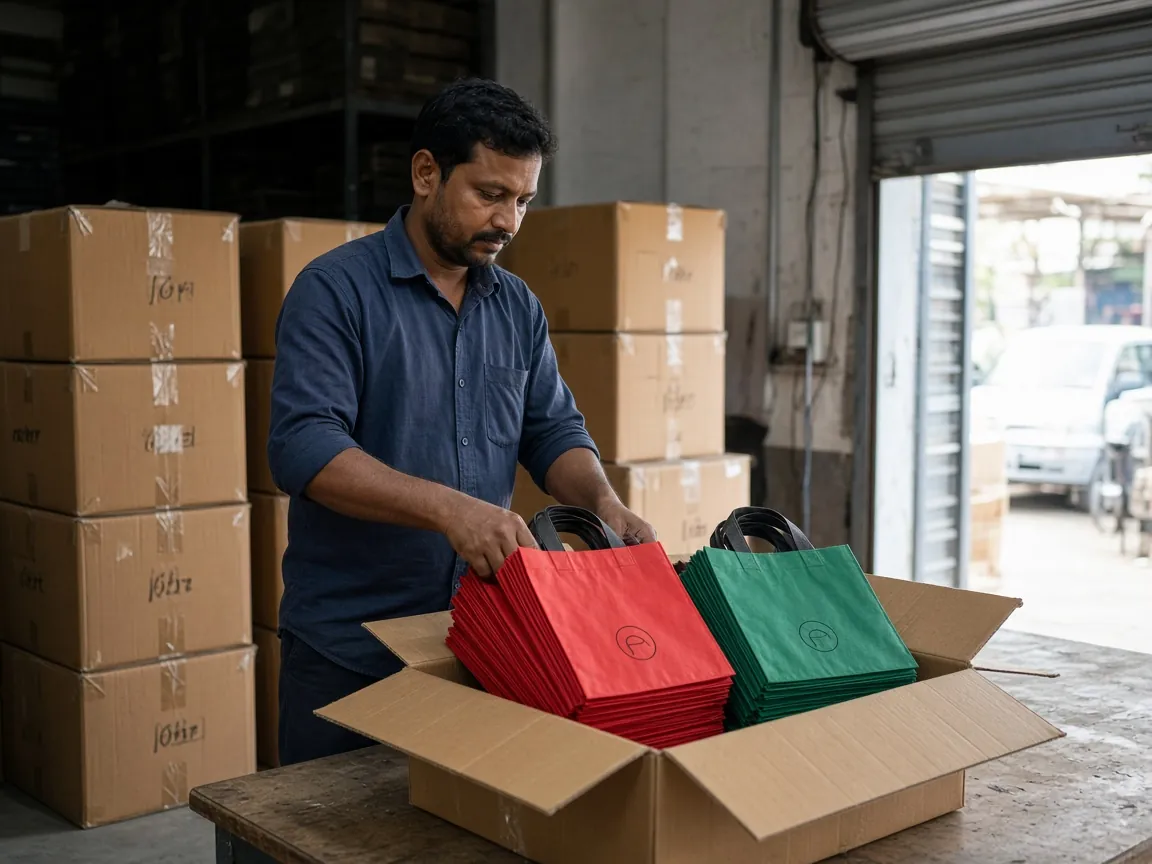 Printed non-woven promotional bags packed in cartons for dispatch from Nagpur