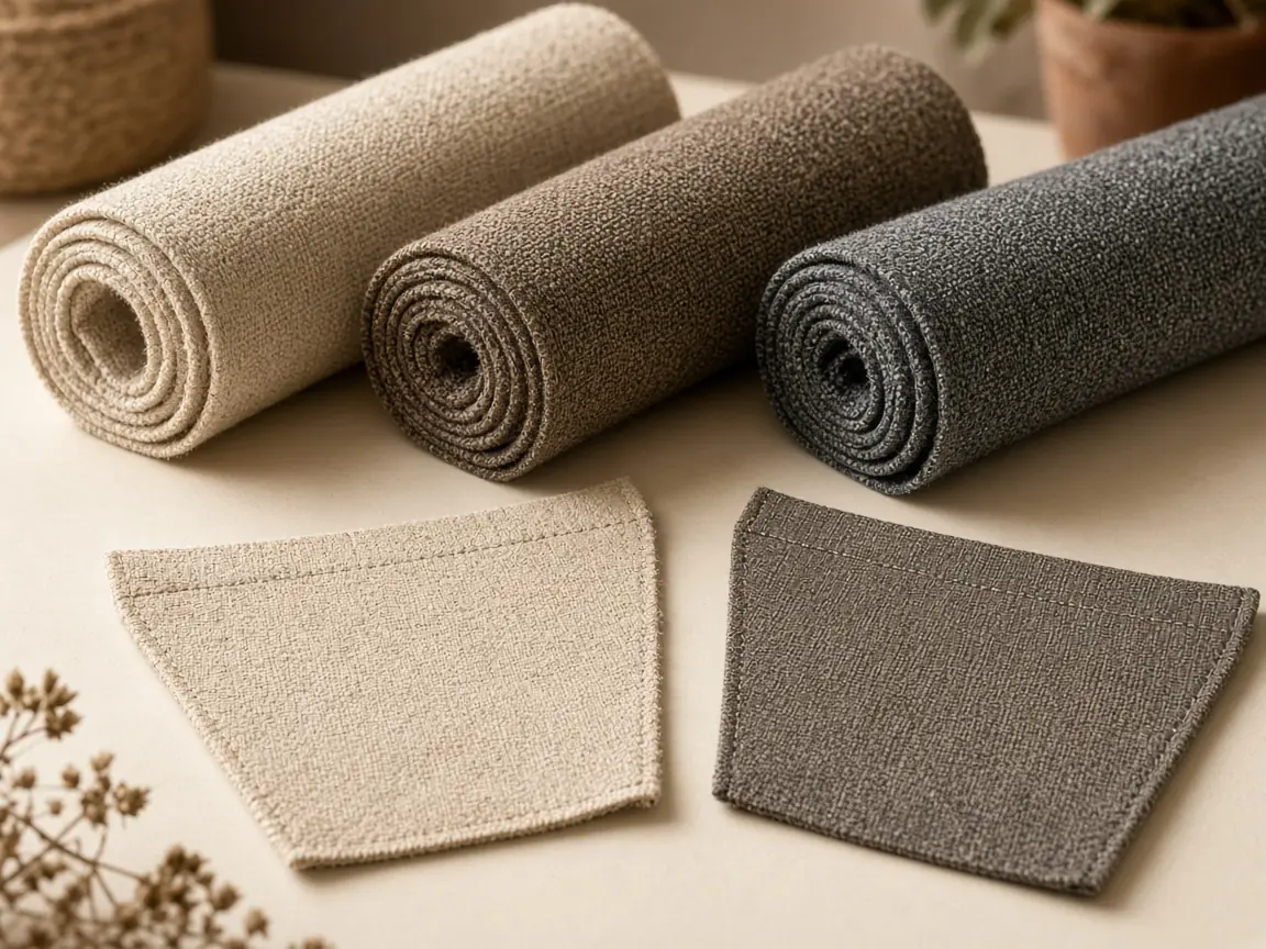 Rolls of recycled fabric with cut bag panels