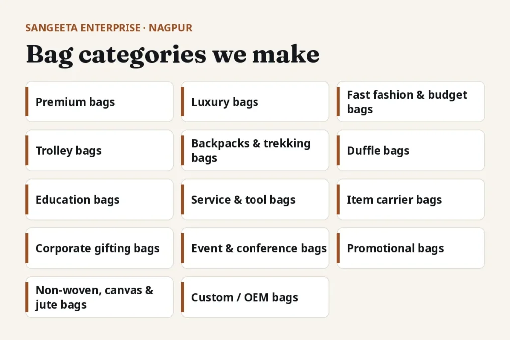 Bag categories you can request a quote for