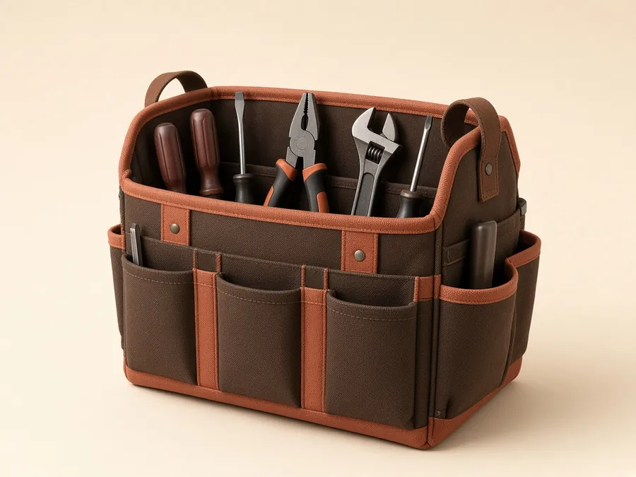 Canvas service tool bag with pockets holding hand tools