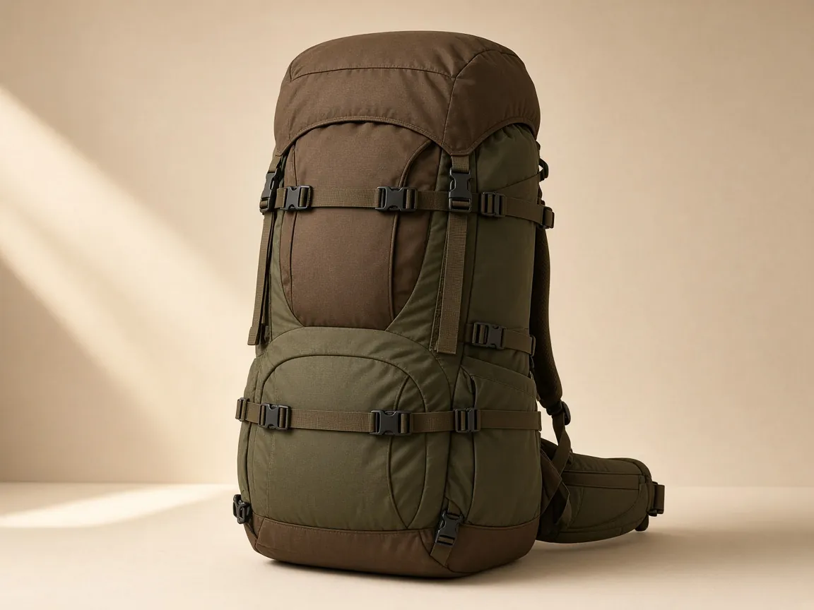 Brown and olive trekking rucksack from a trekking bags manufacturer in Nagpur
